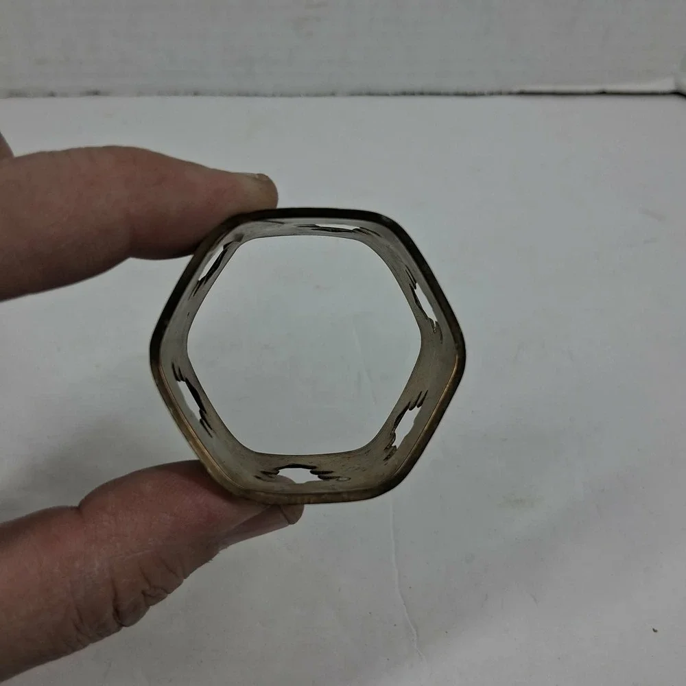 Vintage Brass Christmas Tree Napkin Rings Set of 4 Hexagon Holiday Gold‎ India